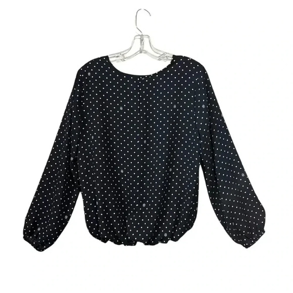 Tommy Hilfiger, Polka-Dot Gathered Neckline Balloon Sleeve Blouse, Med, Navy - Picture 8 of 9